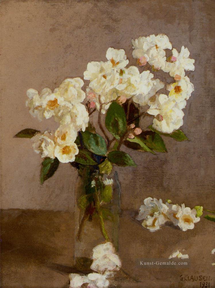 Kleine weiße Rosen moderne impressionistische Blumen Sir George Clausen Ölgemälde